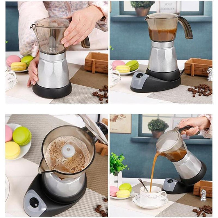 3 to 6 Cup Aluminium Alloy Electric Moka Coffee Pot Percolator EU Plug