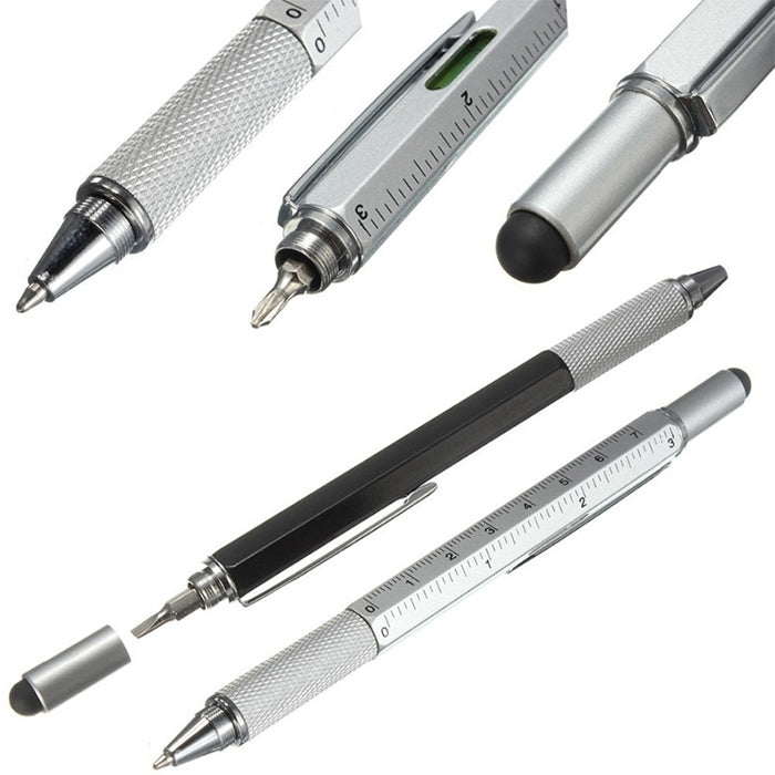 6 in 1 Multi-function Ballpoint Screwdriver Pen Scale Ruler Touch Screen Pen Tool Teaching Office Supplies