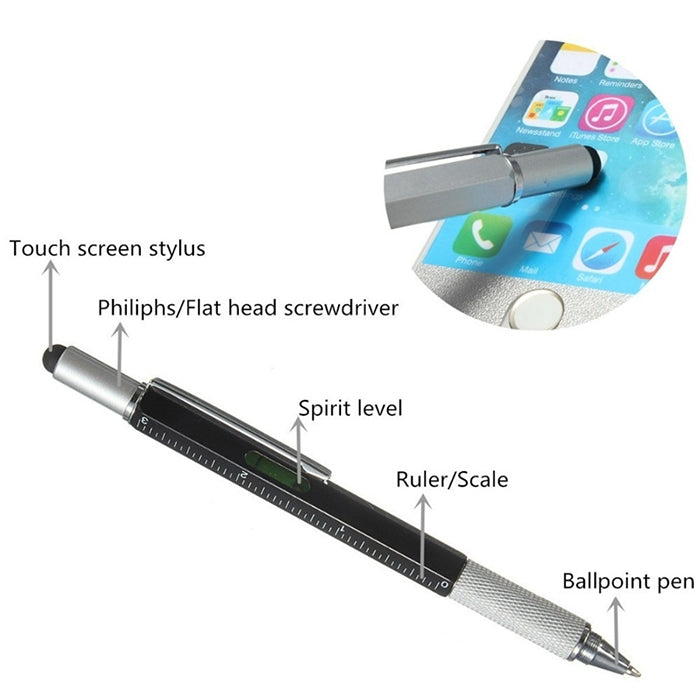 6 in 1 Multi-function Ballpoint Screwdriver Pen Scale Ruler Touch Screen Pen Tool Teaching Office Supplies