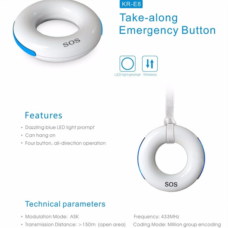 433MHz Wireless SOS Emergency Button Key Alarm Accessories Fall Detector Alarm System for Olders