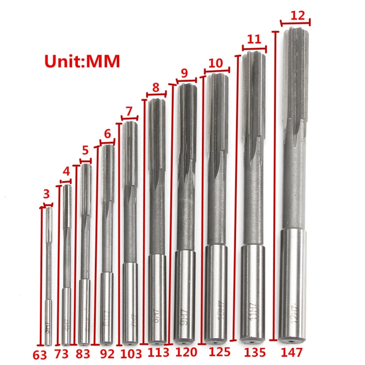 10 PCS 3-12mm HSS Machine Reamer Set H7 Straight Shank Milling