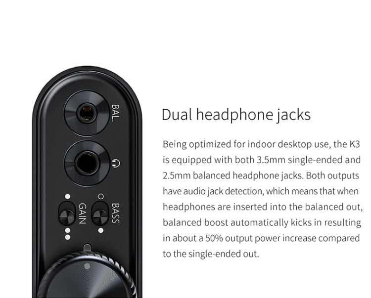 FiiO K3 Portable Headphone Amplifier DSD USB DAC for PC, Support COAXIAL / OPTICAL / 2.5 BALANCE(Black)