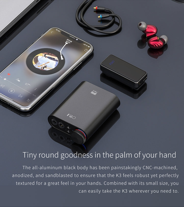 FiiO K3 Portable Headphone Amplifier DSD USB DAC for PC, Support COAXIAL / OPTICAL / 2.5 BALANCE(Black)