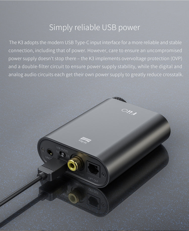 FiiO K3 Portable Headphone Amplifier DSD USB DAC for PC, Support COAXIAL / OPTICAL / 2.5 BALANCE(Black)