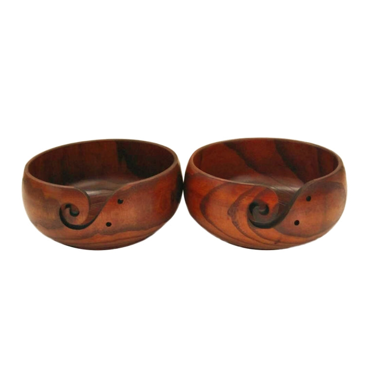 Handmade Logs Wooden Bowl Round Wool Textile Organizer Box, Size:14-16cm