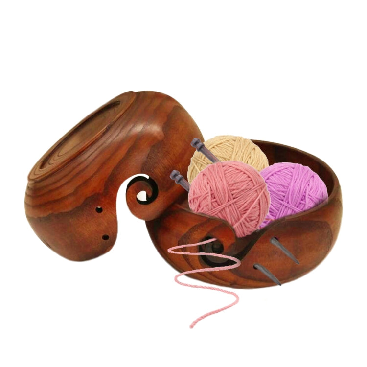 Handmade Logs Wooden Bowl Round Wool Textile Organizer Box, Size:14-16cm