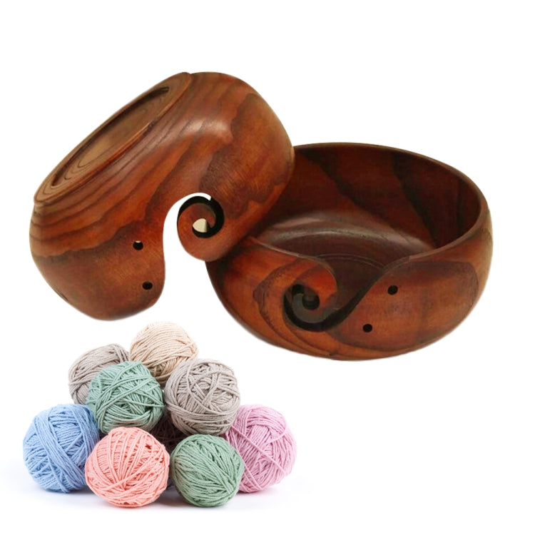 Handmade Logs Wooden Bowl Round Wool Textile Organizer Box, Size:14-16cm
