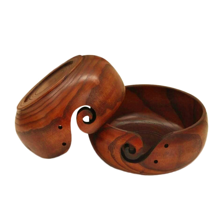 Handmade Logs Wooden Bowl Round Wool Textile Organizer Box, Size:17-20cm