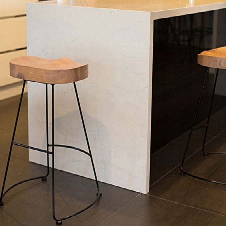 European Style Modern Wood S Shape Surface Bar Stool Fashion Cafe Stool Iron Solid High Barstool Home Footstool
