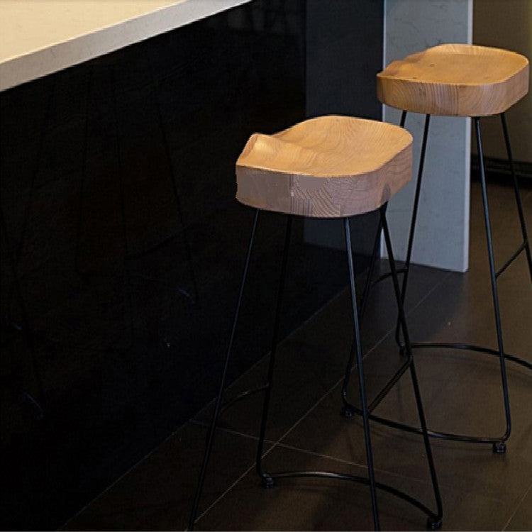 European Style Modern Wood S Shape Surface Bar Stool Fashion Cafe Stool Iron Solid High Barstool Home Footstool