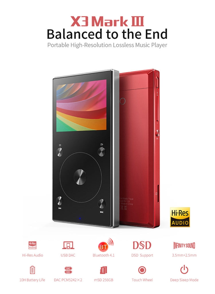 Original FIIO X3 Mark III Audio Balanced Bluetooth 4.1 DSD Portable High Resolution Digital Audio Player