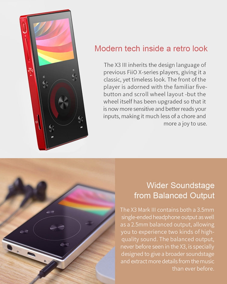 Original FIIO X3 Mark III Audio Balanced Bluetooth 4.1 DSD Portable High Resolution Digital Audio Player