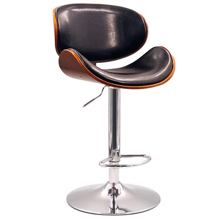 Modern Bar Stool Adjustable Height Swivel Walnut Bentwood PU Leather Chair Cafe Bar Stool