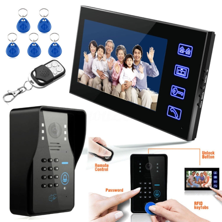 Touch Key 7inch LCD RFID Password Video Door Phone Intercom System Wth IR Camera 1000 TV Line Remote Access Control System
