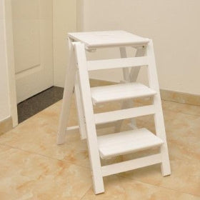 Household Multi Function Folding Ladder Stool Solid Wood Ladder Ascending Platform Step Stool Dual Purpose Rack Stair Chair