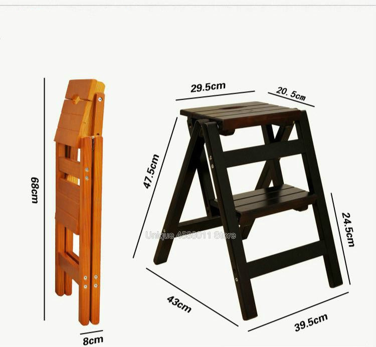 Household Multi Function Folding Ladder Stool Solid Wood Ladder Ascending Platform Step Stool Dual Purpose Rack Stair Chair