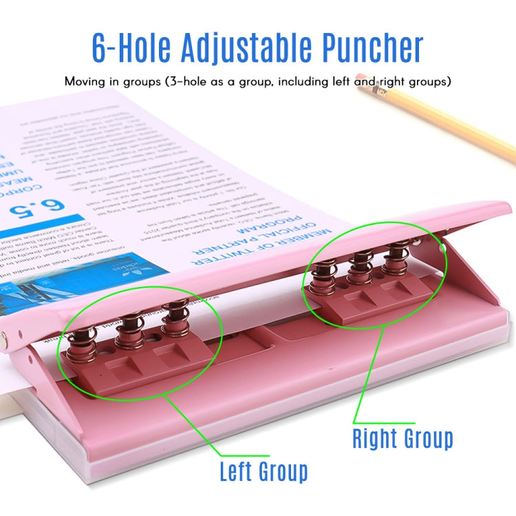 Adjustable 6-Hole Tabletop Puncher 6-Ring Binder for A4 / A5 / A6 / B7 Paper