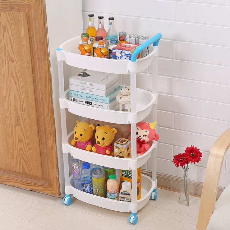 Kitchen Trolleys Plastic Multi Layer Wheel Rack Trolley  Kitchen Mobile Trolley Storage Shelf, Color:Four  Layer Blue