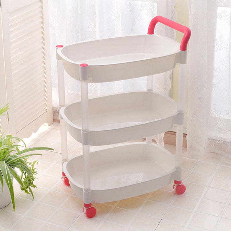Kitchen Trolleys Plastic Multi Layer Wheel Rack Trolley  Kitchen Mobile Trolley Storage Shelf, Color:Three Layer  Pink