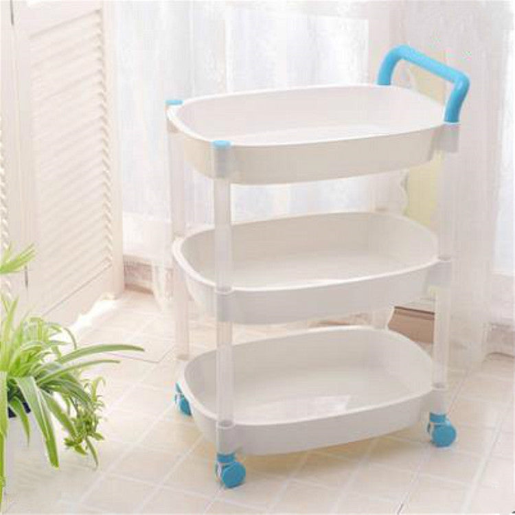 Kitchen Trolleys Plastic Multi Layer Wheel Rack Trolley  Kitchen Mobile Trolley Storage Shelf, Color:Three Layer Blue