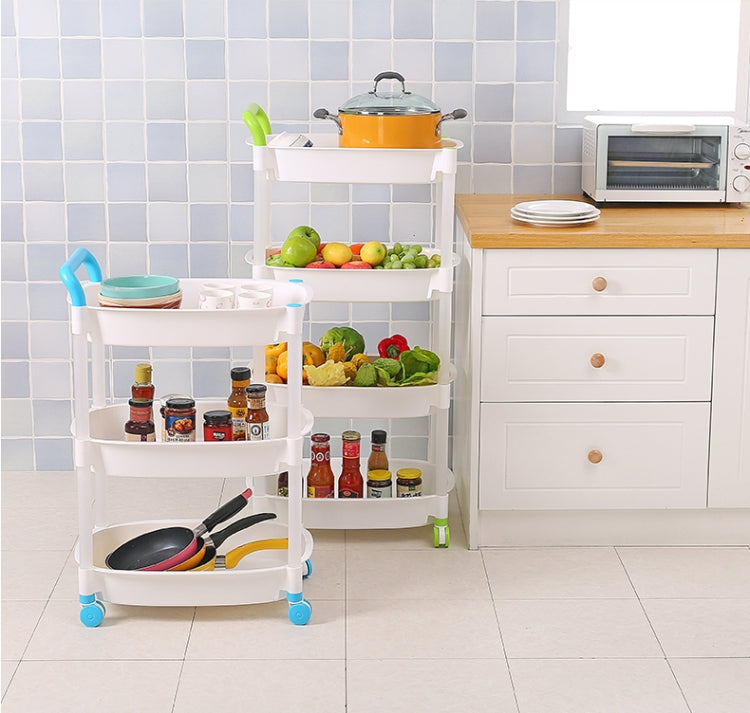 Kitchen Trolleys Plastic Multi Layer Wheel Rack Trolley  Kitchen Mobile Trolley Storage Shelf, Color:Three Layer Blue