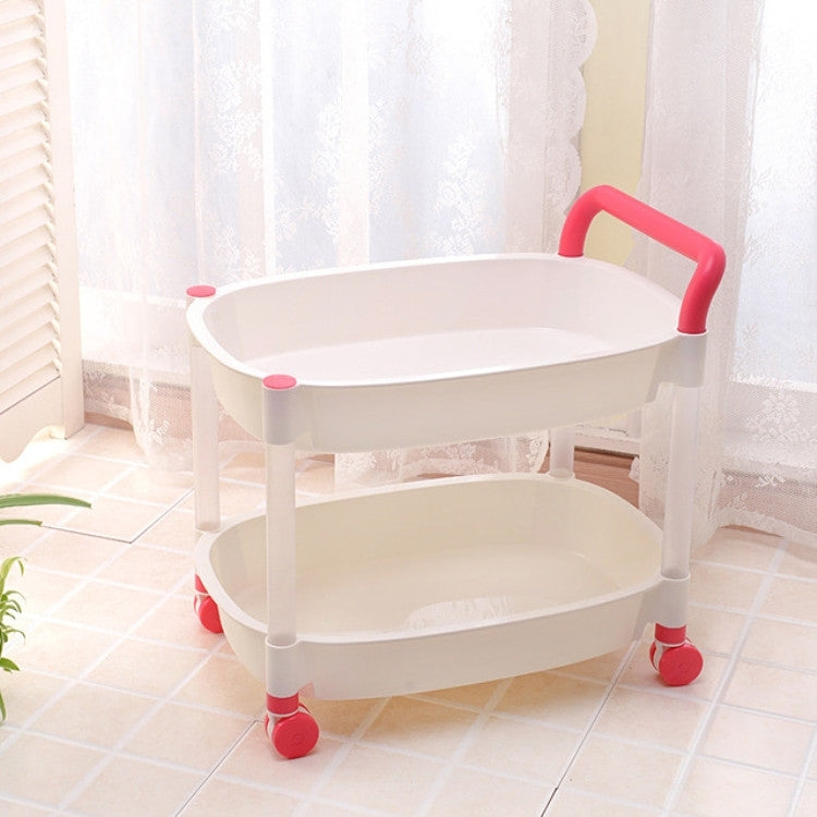 Kitchen Trolleys Plastic Multi Layer Wheel Rack Trolley  Kitchen Mobile Trolley Storage Shelf, Color:Two Layer Pink