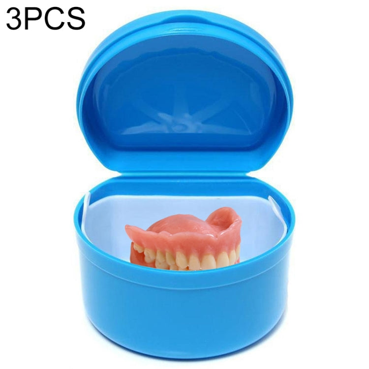 3 PCS Portable Partial Denture Storage Box Teeth Care Case Dental Tray Box(Blue)