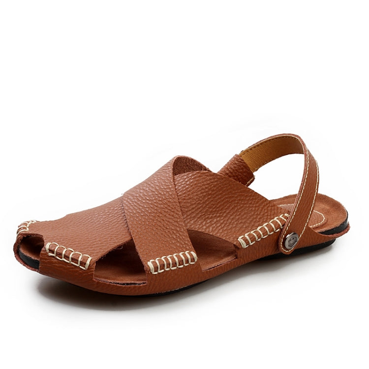 Men Summer Shoes Outdoor Casual Sandals Leather Cowhide Slippers Beach Shoes, Size:43