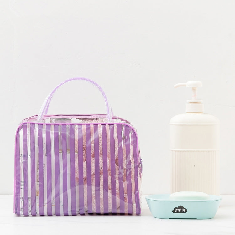 PVC Transparent Stripe Personal Toiletries Organizer Bath Bag