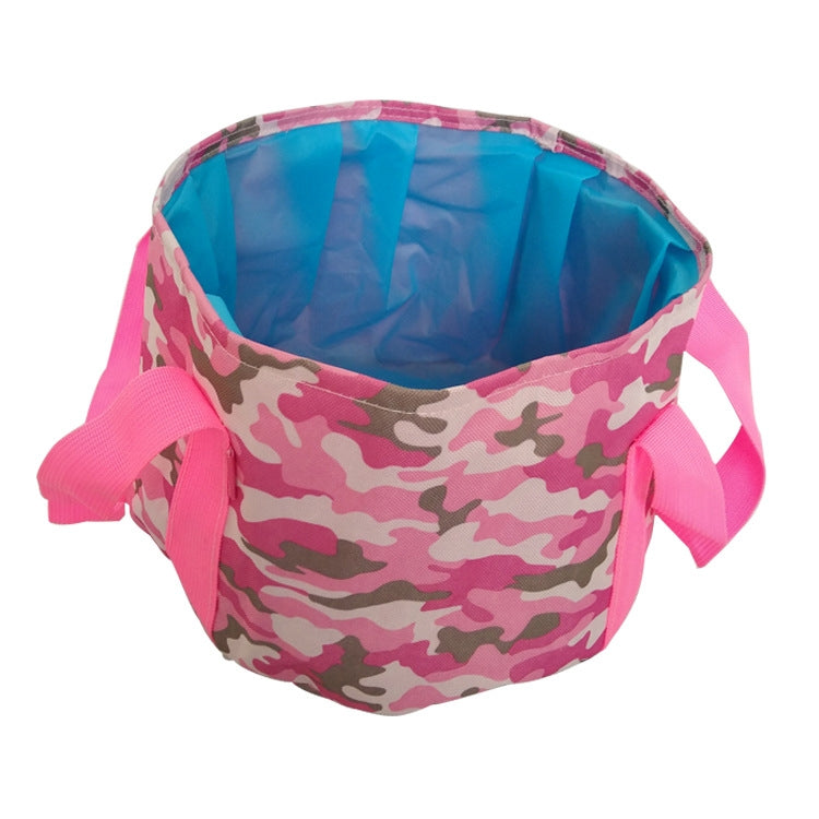 Portable Outdoor 600D Oxford Cloth Fishing Water Basin Travel Camping Washbasin Bucket Sink Bag, Color:Camouflage Pink