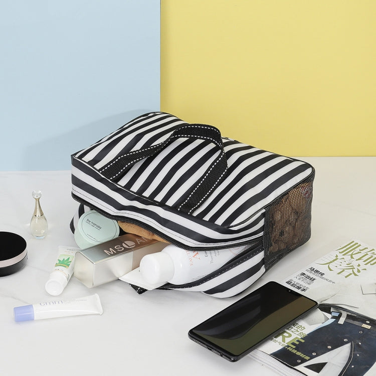 Unisex Stripe Waterproof Bath Cosmetic Storage Bag Travel Bag(Black)