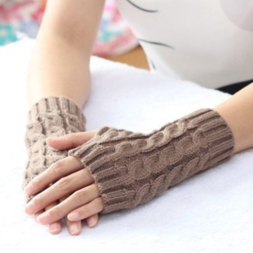 Women Sleeve Twist Arm Knitted Short Arm Warm Fingerless High The Cuff Gloves Keep Winter Elastic Solid Wool Warmers Arm, 1 Pair
