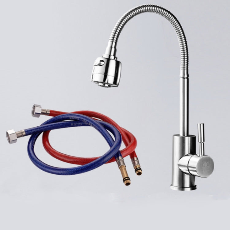 Kitchen Faucet Anti-splash Head Wash Basin Sink Universal Rotatable Faucet Full Copper Joint, Style:304 Hot & Cold+60cm Tube