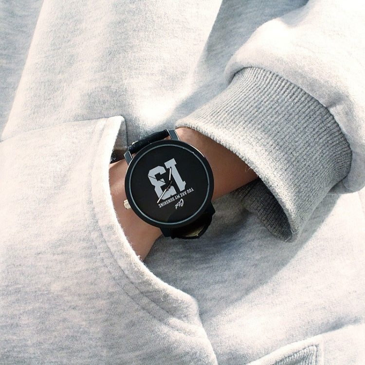 Quartz Analog Faux Black Leather Band Wrist Watch with Number 13 and 14