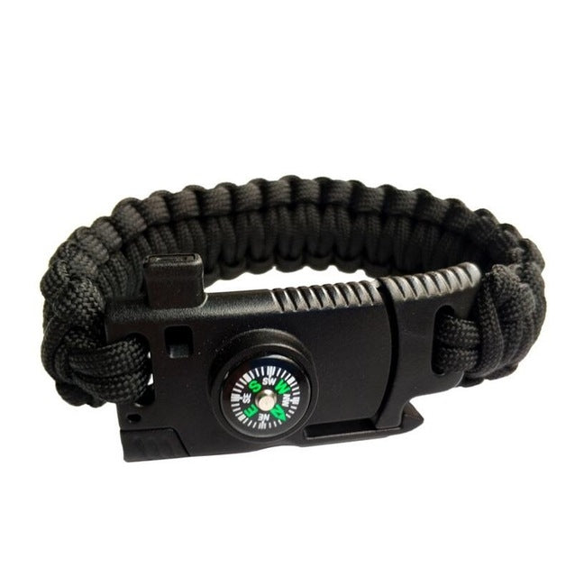 5 in 1 Outdoor Camping Rescue Bracelet with Flint & High-precision Mini Compass & Rope Cutter & Survival Whistle & Umbrella Rope Function