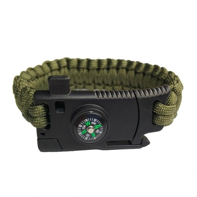 5 in 1 Outdoor Camping Rescue Bracelet with Flint & High-precision Mini Compass & Rope Cutter & Survival Whistle & Umbrella Rope Function