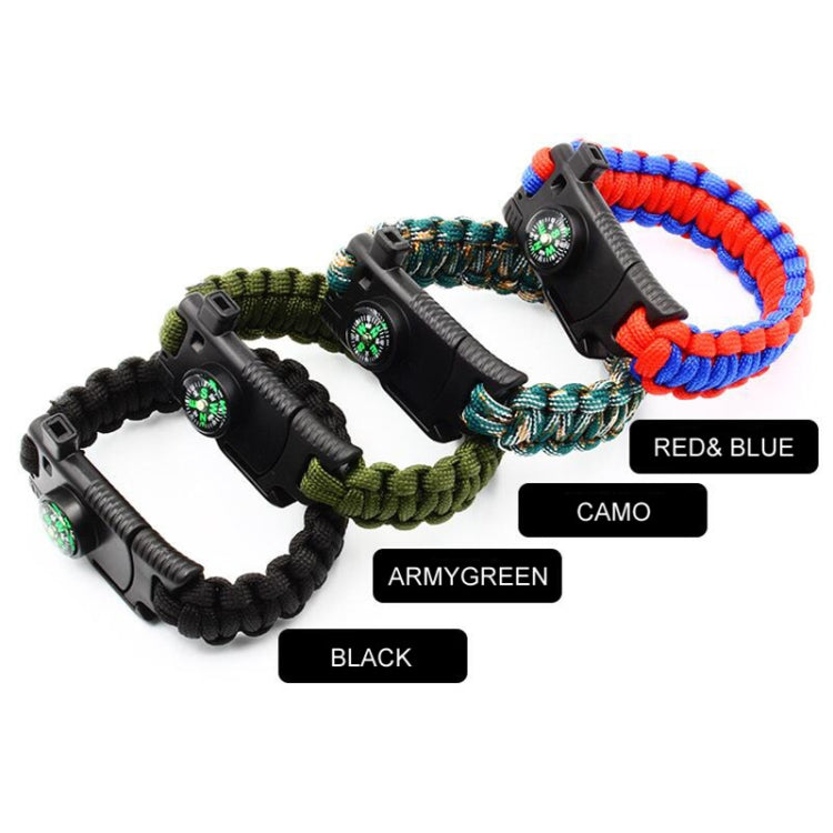 5 in 1 Outdoor Camping Rescue Bracelet with Flint & High-precision Mini Compass & Rope Cutter & Survival Whistle & Umbrella Rope Function