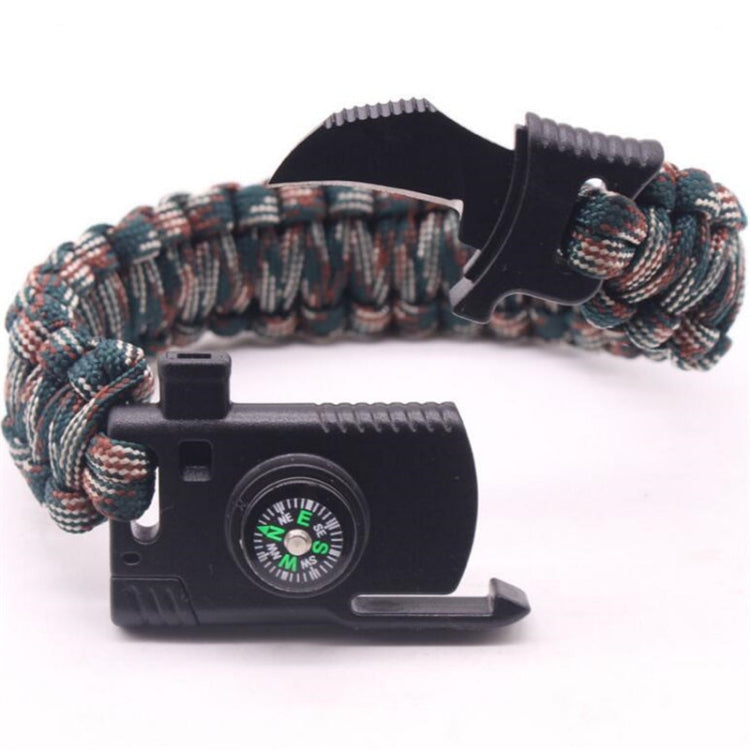 5 in 1 Outdoor Camping Rescue Bracelet with Flint & High-precision Mini Compass & Rope Cutter & Survival Whistle & Umbrella Rope Function