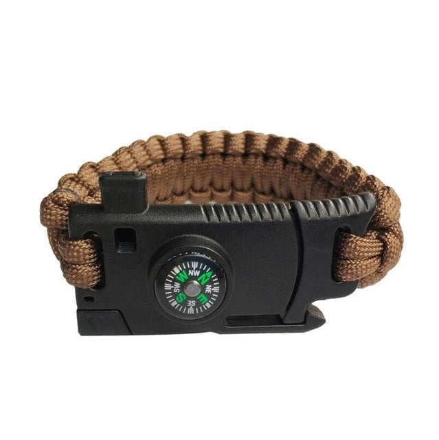 5 in 1 Outdoor Camping Rescue Bracelet with Flint & High-precision Mini Compass & Rope Cutter & Survival Whistle & Umbrella Rope Function