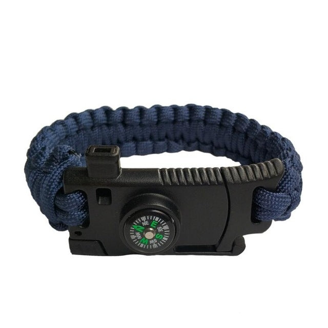 5 in 1 Outdoor Camping Rescue Bracelet with Flint & High-precision Mini Compass & Rope Cutter & Survival Whistle & Umbrella Rope Function