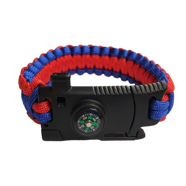5 in 1 Outdoor Camping Rescue Bracelet with Flint & High-precision Mini Compass & Rope Cutter & Survival Whistle & Umbrella Rope Function