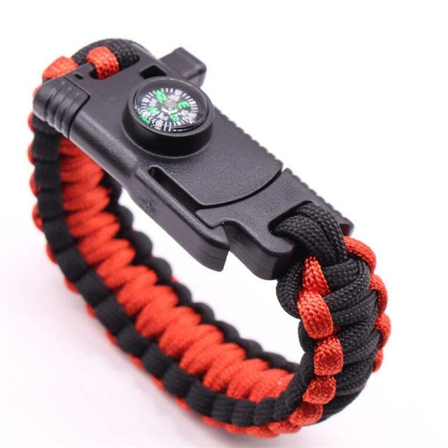 5 in 1 Outdoor Camping Rescue Bracelet with Flint & High-precision Mini Compass & Rope Cutter & Survival Whistle & Umbrella Rope Function
