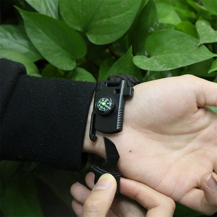 5 in 1 Outdoor Camping Rescue Bracelet with Flint & High-precision Mini Compass & Rope Cutter & Survival Whistle & Umbrella Rope Function