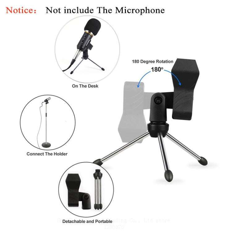 Microphone Stand Adjustable Microphone Stand Foldable Mic Clamp Clip Holder Stand Metal Tripod(Black)