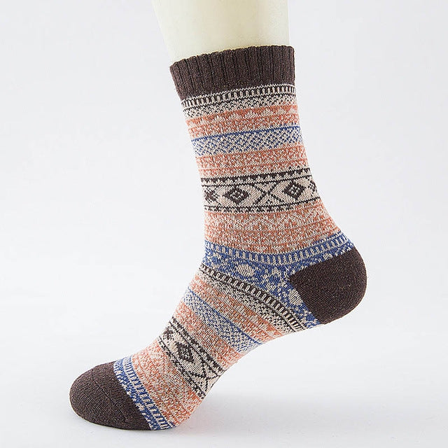 3 Pairs Thick Rabbit Wool National Wind Square Tube Socks for Men