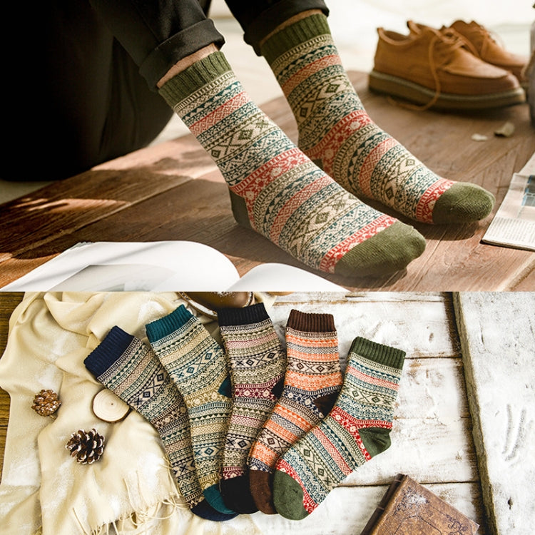 3 Pairs Thick Rabbit Wool National Wind Square Tube Socks for Men