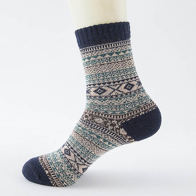 3 Pairs Thick Rabbit Wool National Wind Square Tube Socks for Men