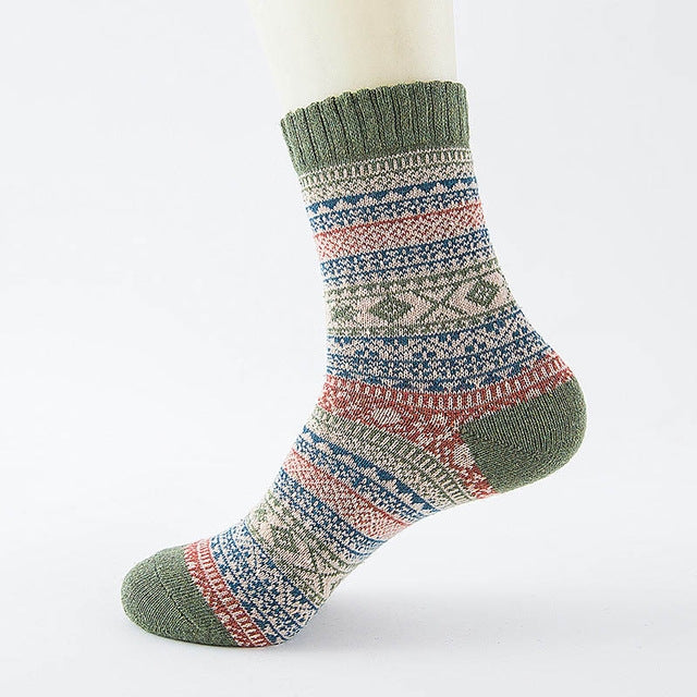 3 Pairs Thick Rabbit Wool National Wind Square Tube Socks for Men