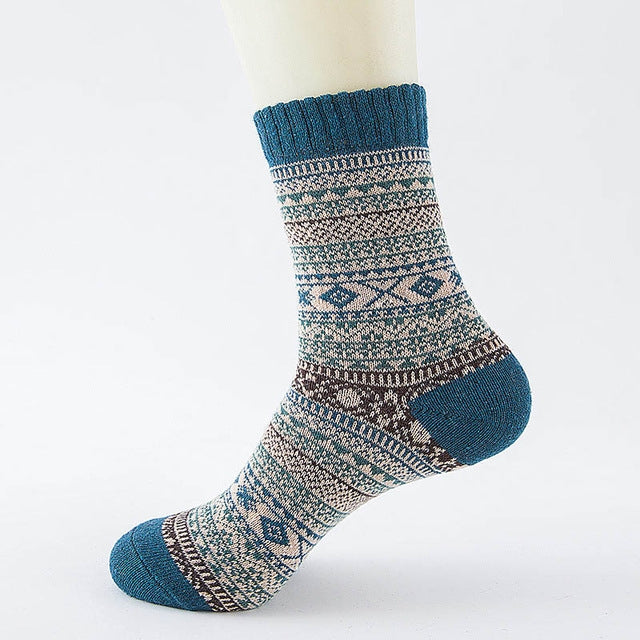 3 Pairs Thick Rabbit Wool National Wind Square Tube Socks for Men