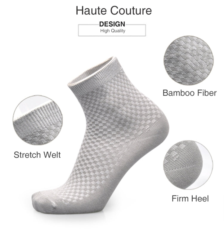 3 Pairs of Bamboo Fiber Men Double Needle Dark Flower Small Square Section Business Tube Socks
